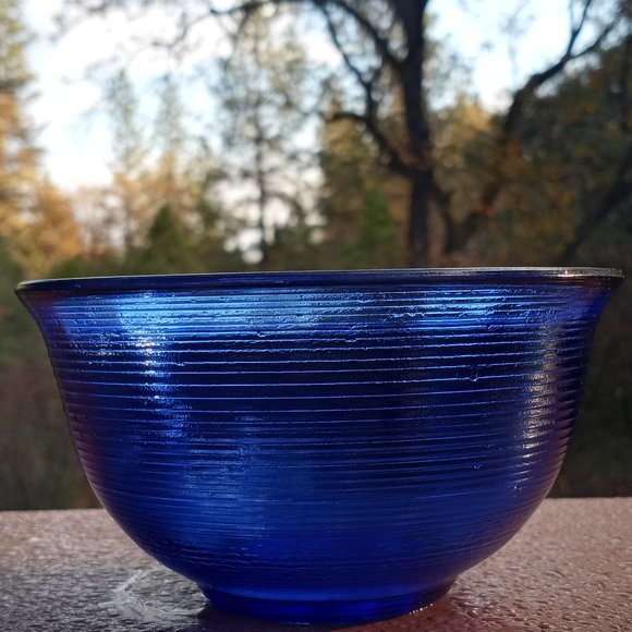 Vintage Small Cobalt Blue Bowl With Lines